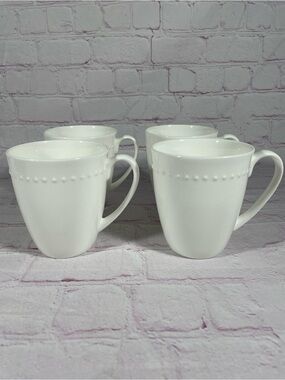 Chateau Blanc Fine Bone China White Beaded Mugs Set of 4